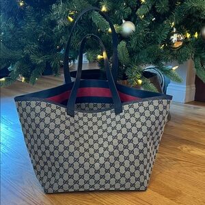 Gucci Beige and Navy GG Pattern Tote